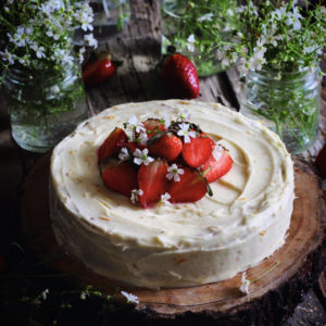 STRAWBERRY CAKE WITH ORANGE FROSTING