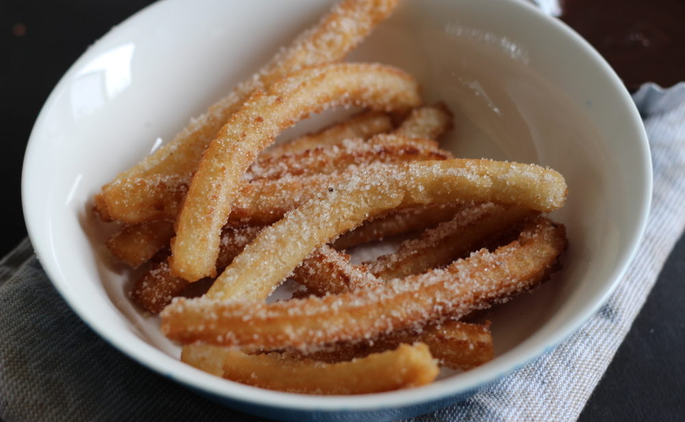 eggless churros with cinnamon sugar
