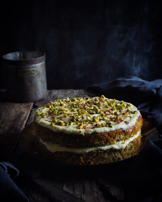 Pistachio Cardamom Cake with Cream-Cheese Frosting