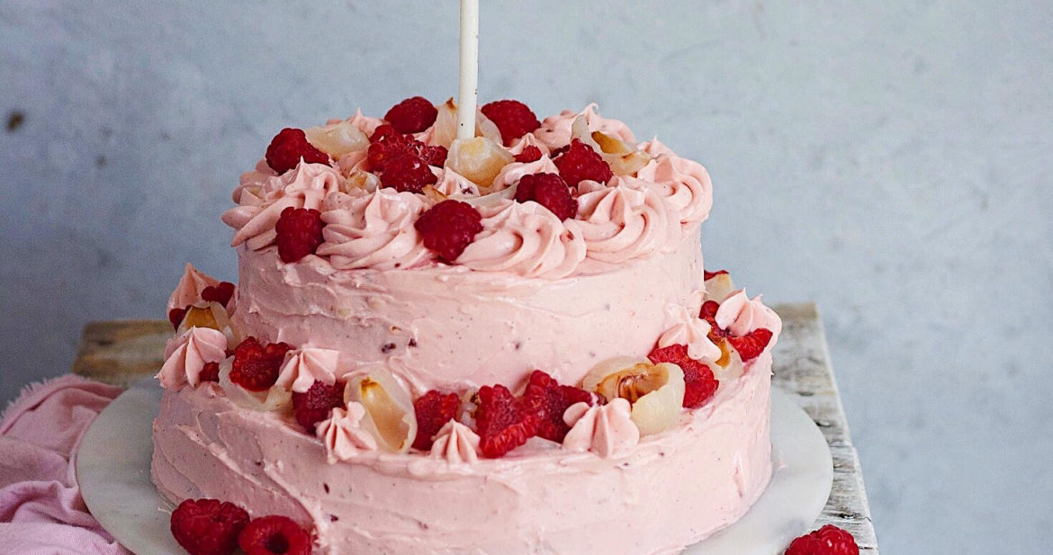 ROSE SCENTED CAKE WITH RASPBERRY FROSTING