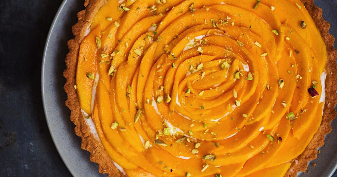 eggless mango cream-cheese tart