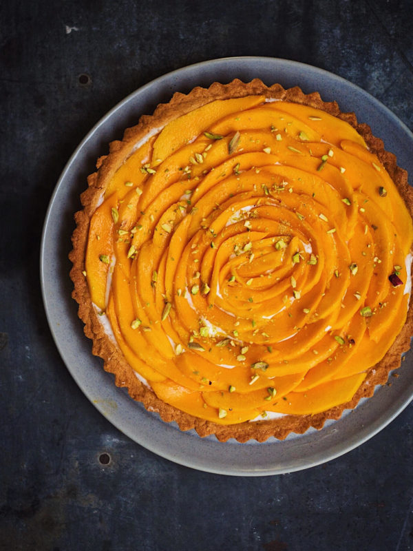 eggless mango cream-cheese tart