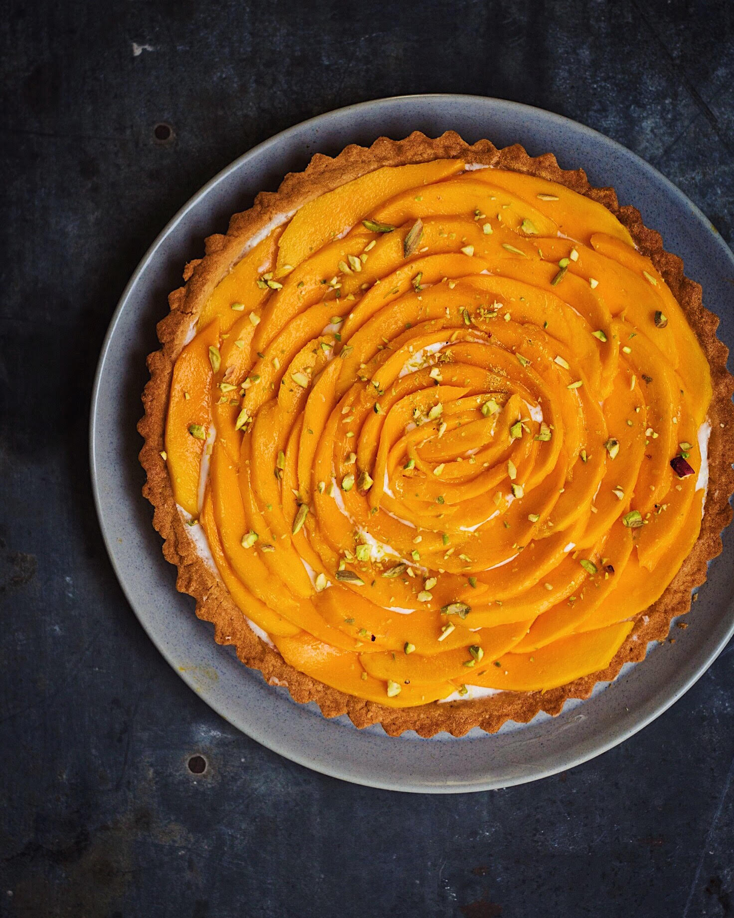 eggless mango cream-cheese tart