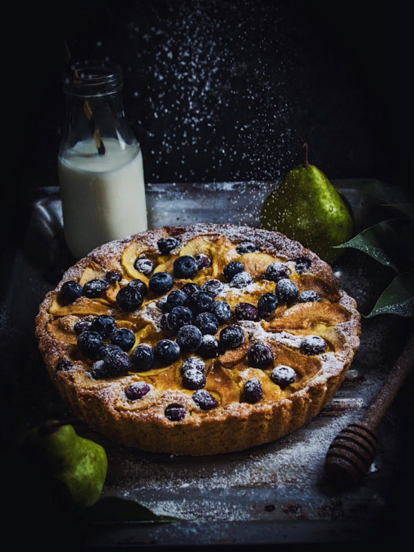 eggless pear and blueberry cake