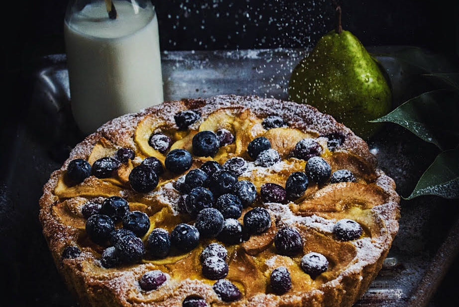 eggless pear and blueberry cake