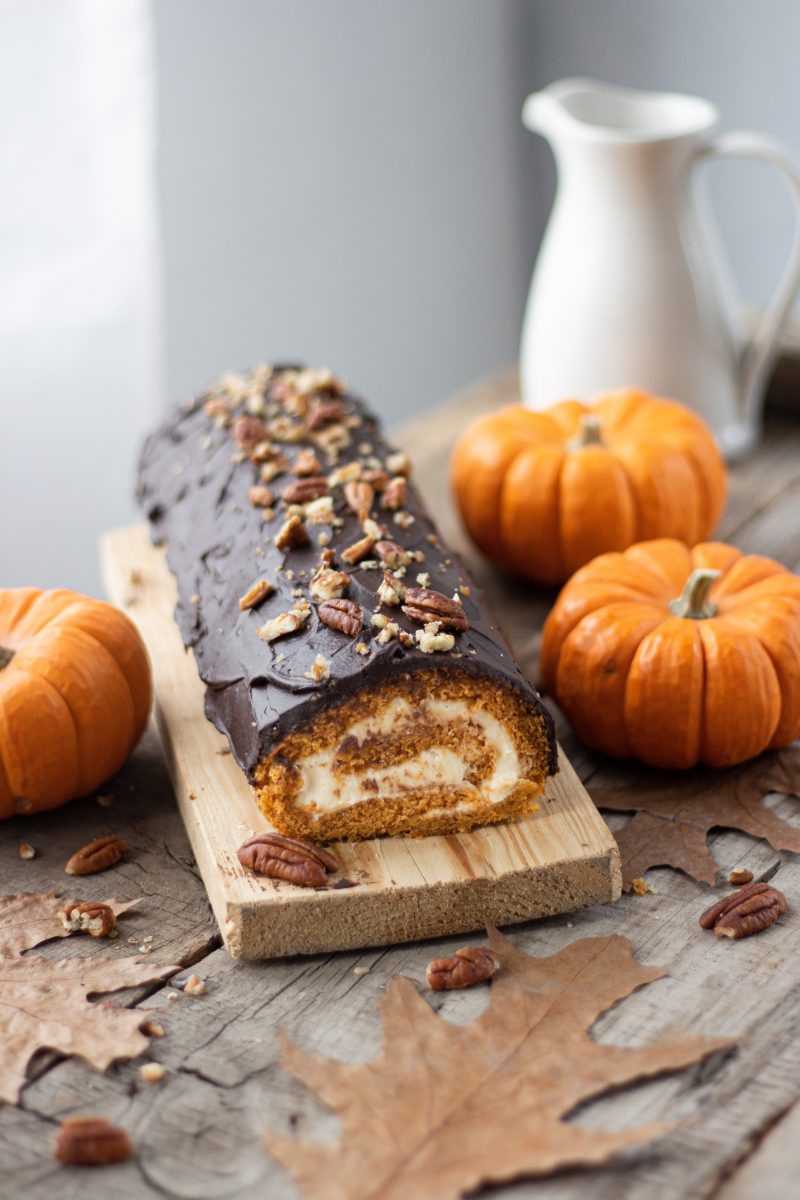 Pumpkin Swiss Roll with cream cheese frosting Bake with Shivesh