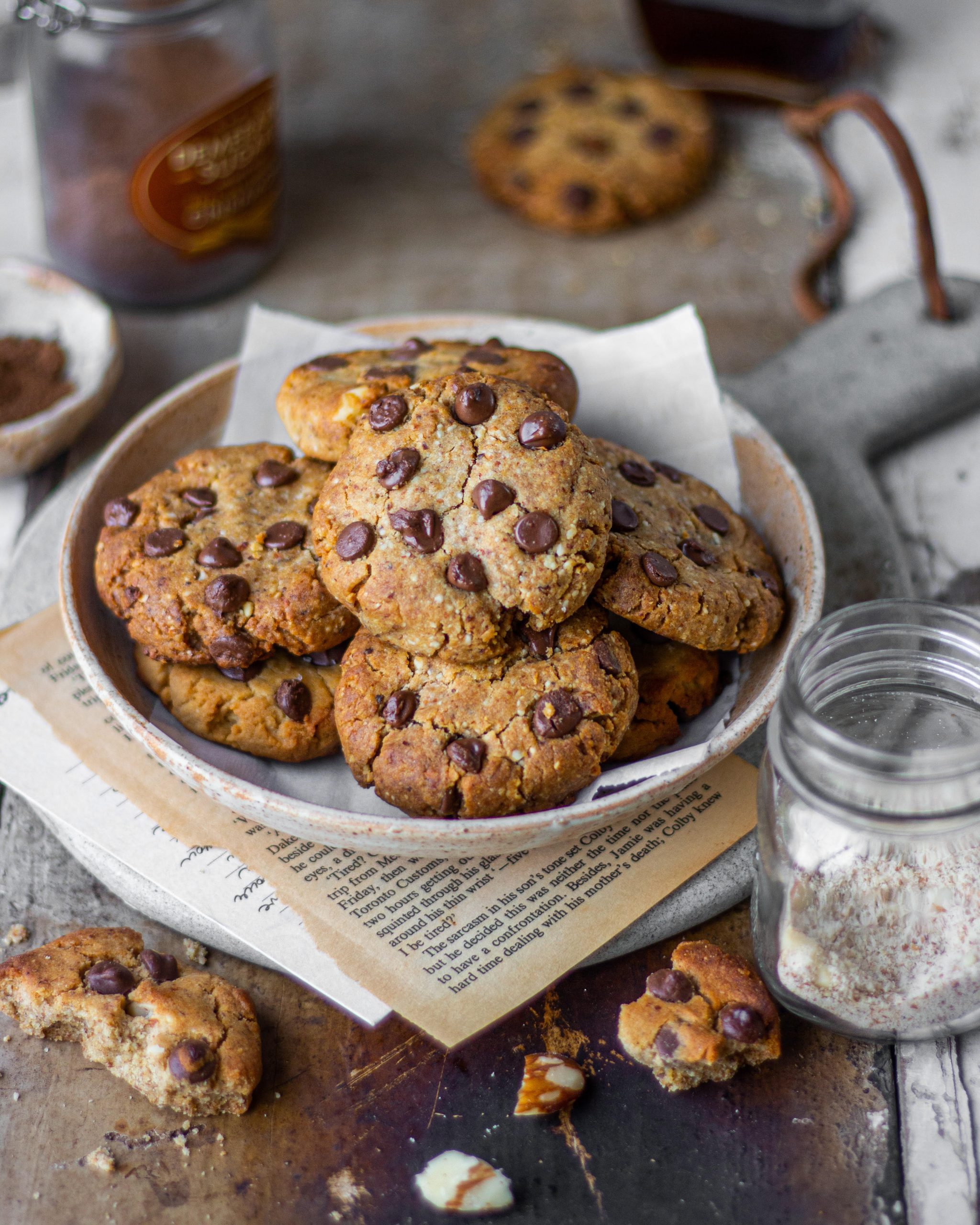 Eggless Almond Chocolate Chip Cookies