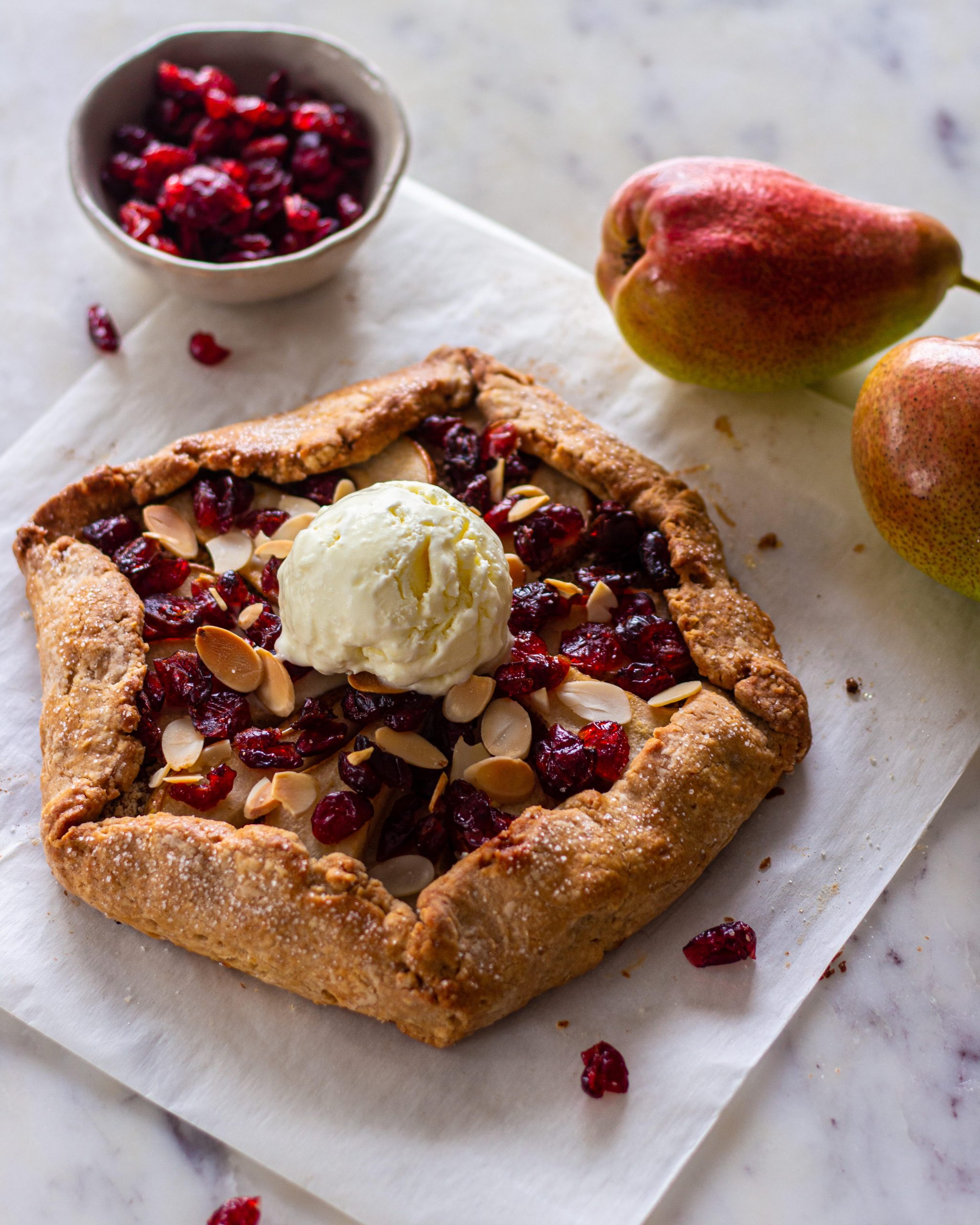 Pear and Cranberry Galette with Vanilla Iceream - Bake with Shivesh