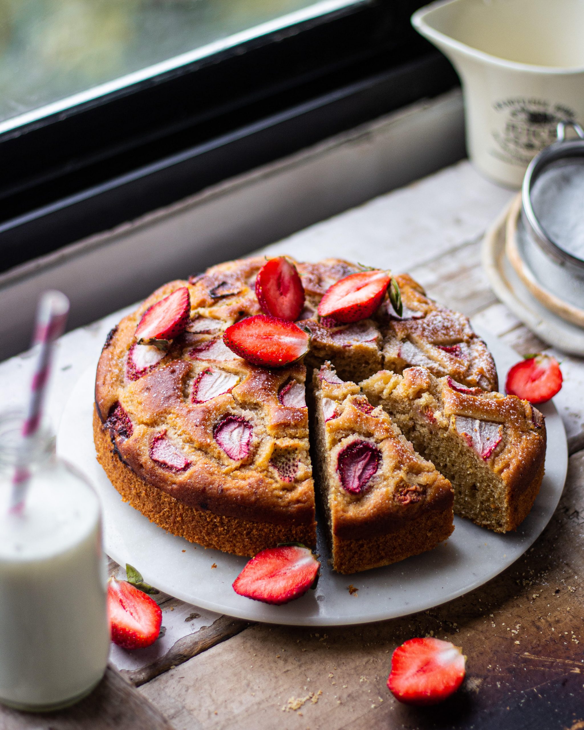 Eggless Whole Wheat Strawberry Cake