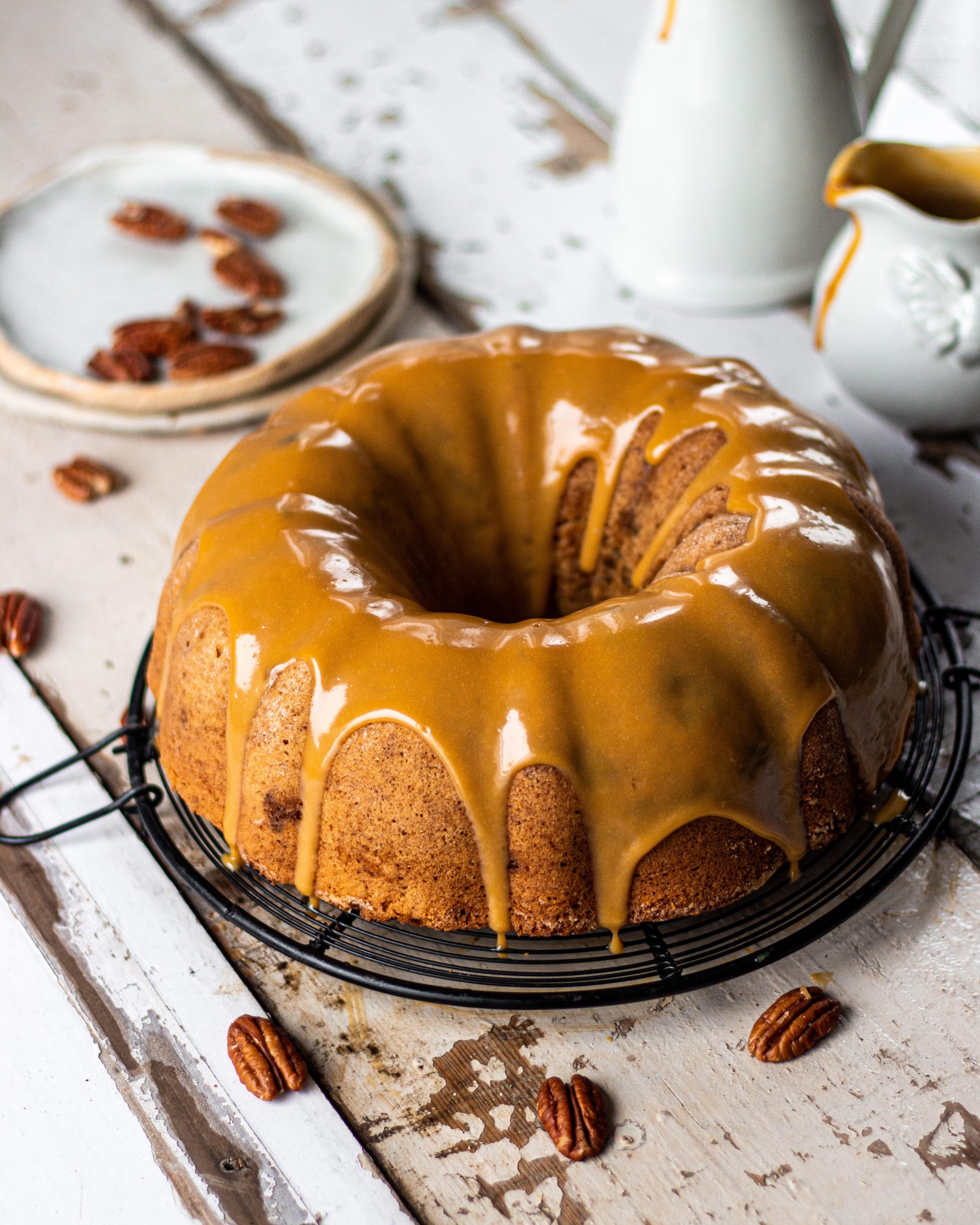 Pecan Bundt Cake Recipe with White Chocolate Glaze - Bake with Shivesh