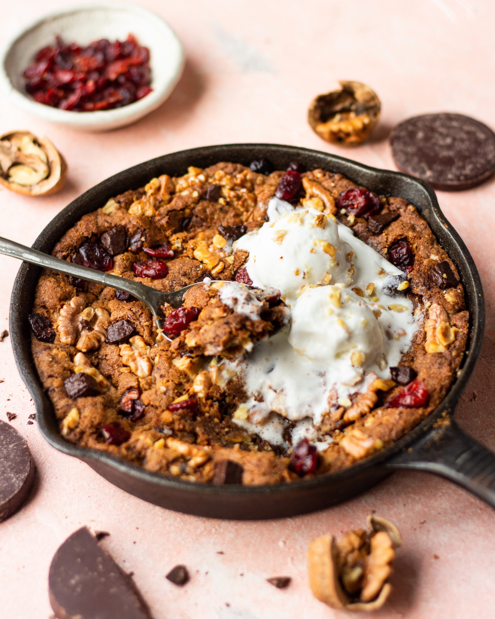 Chocolate Chip Walnut Skillet Cookie