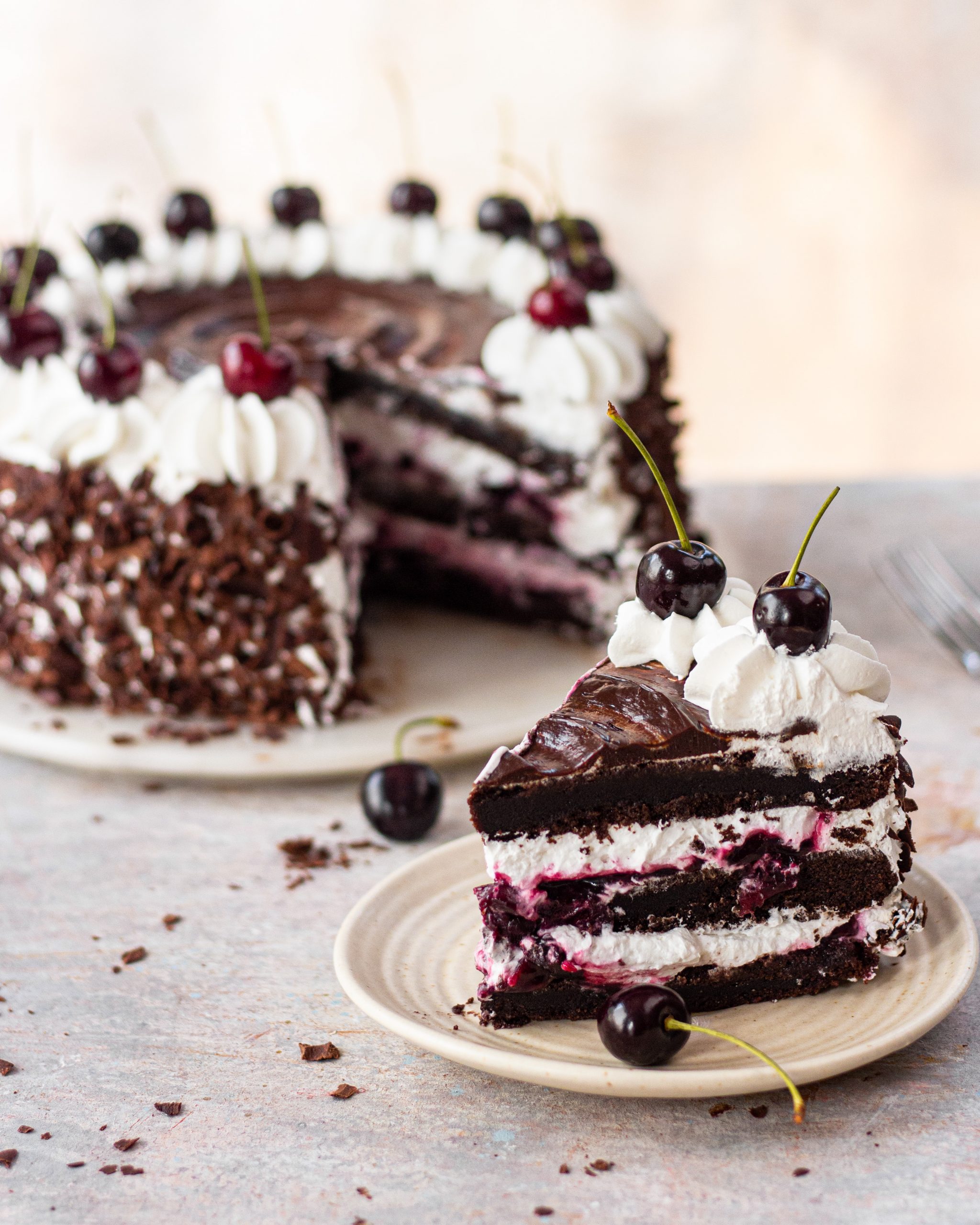 Black Forest Cake - chocolate, cherries, and whipped cream. So luscious!