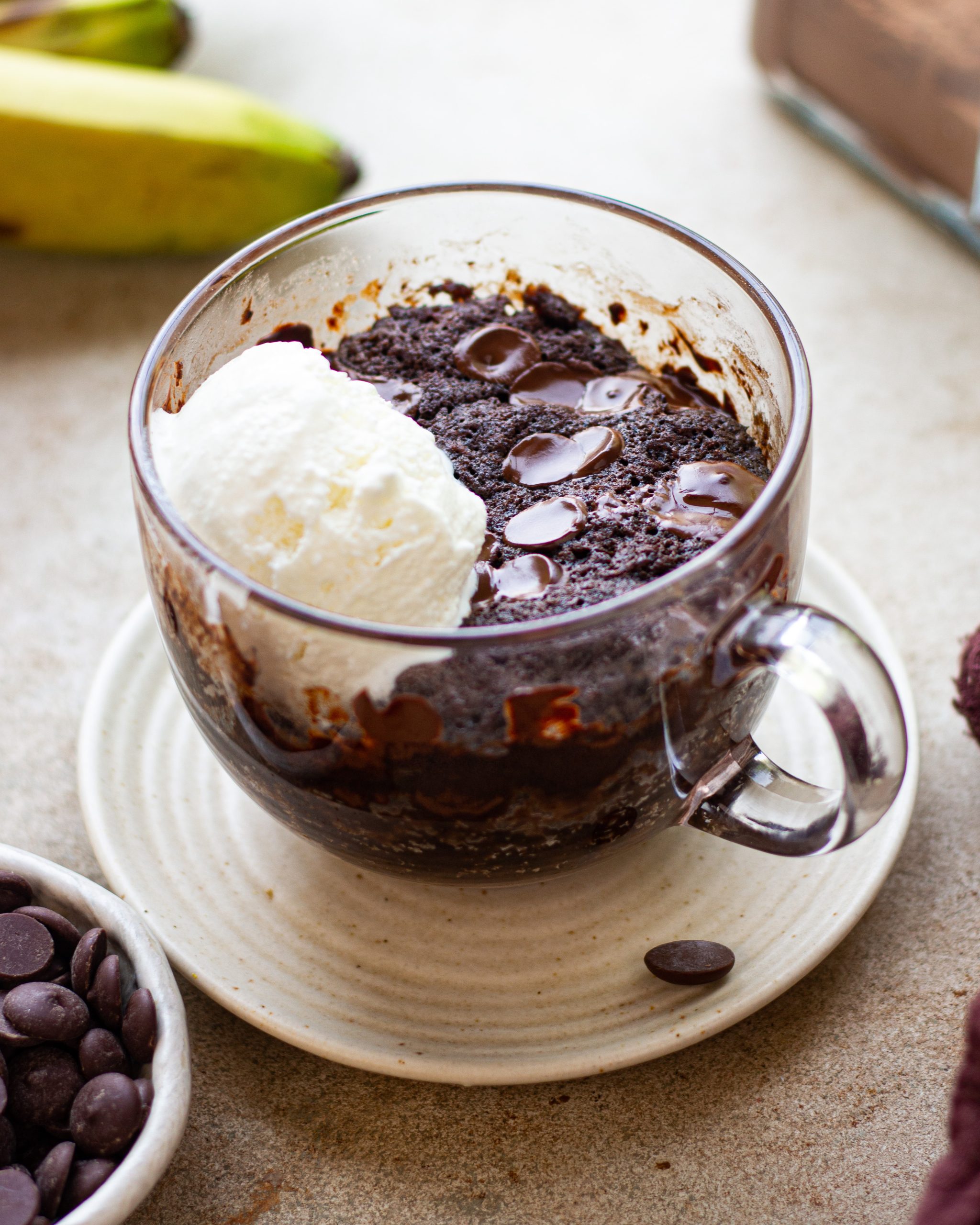 double chocolate banana mug cake