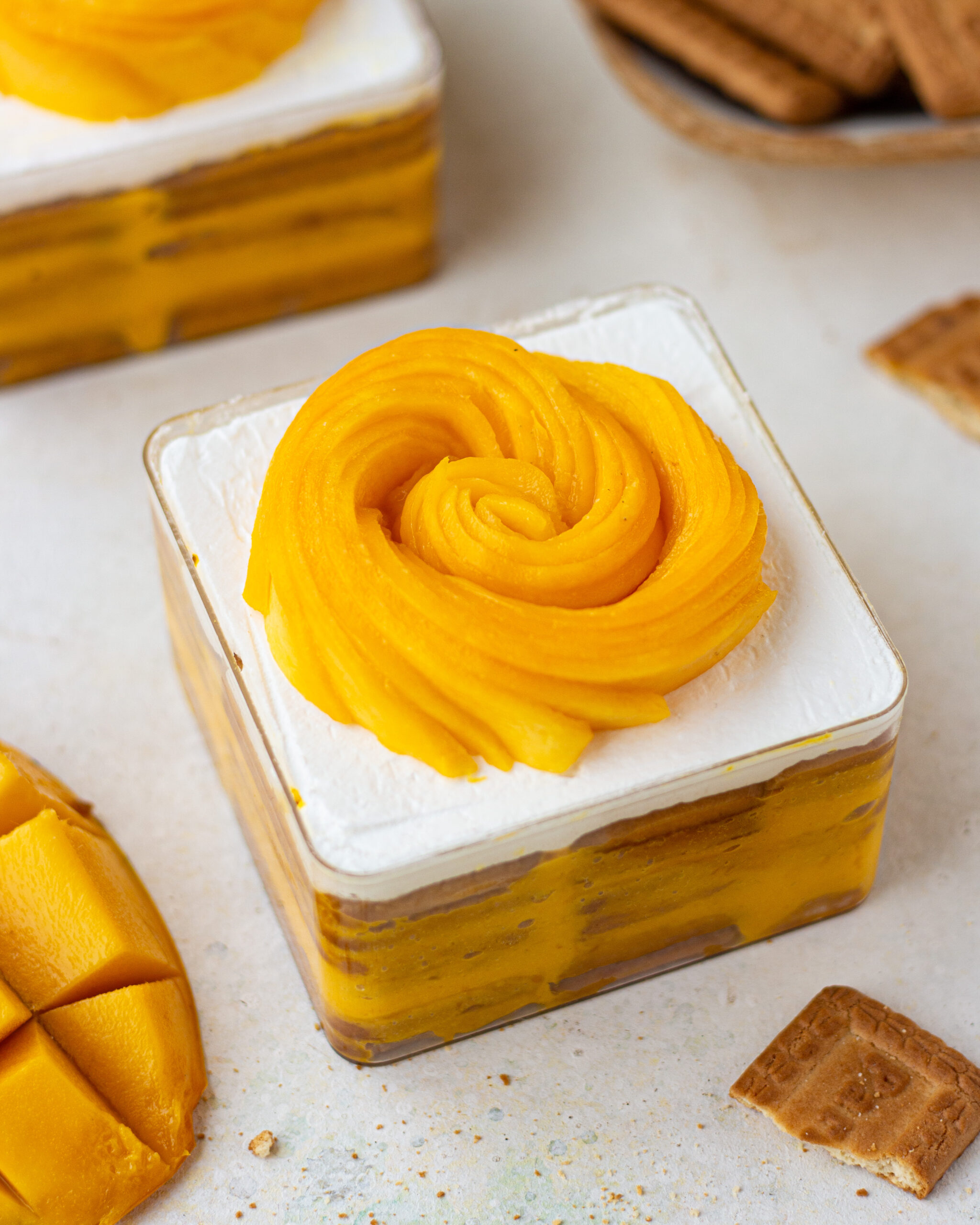 eggless mango biscuit pudding