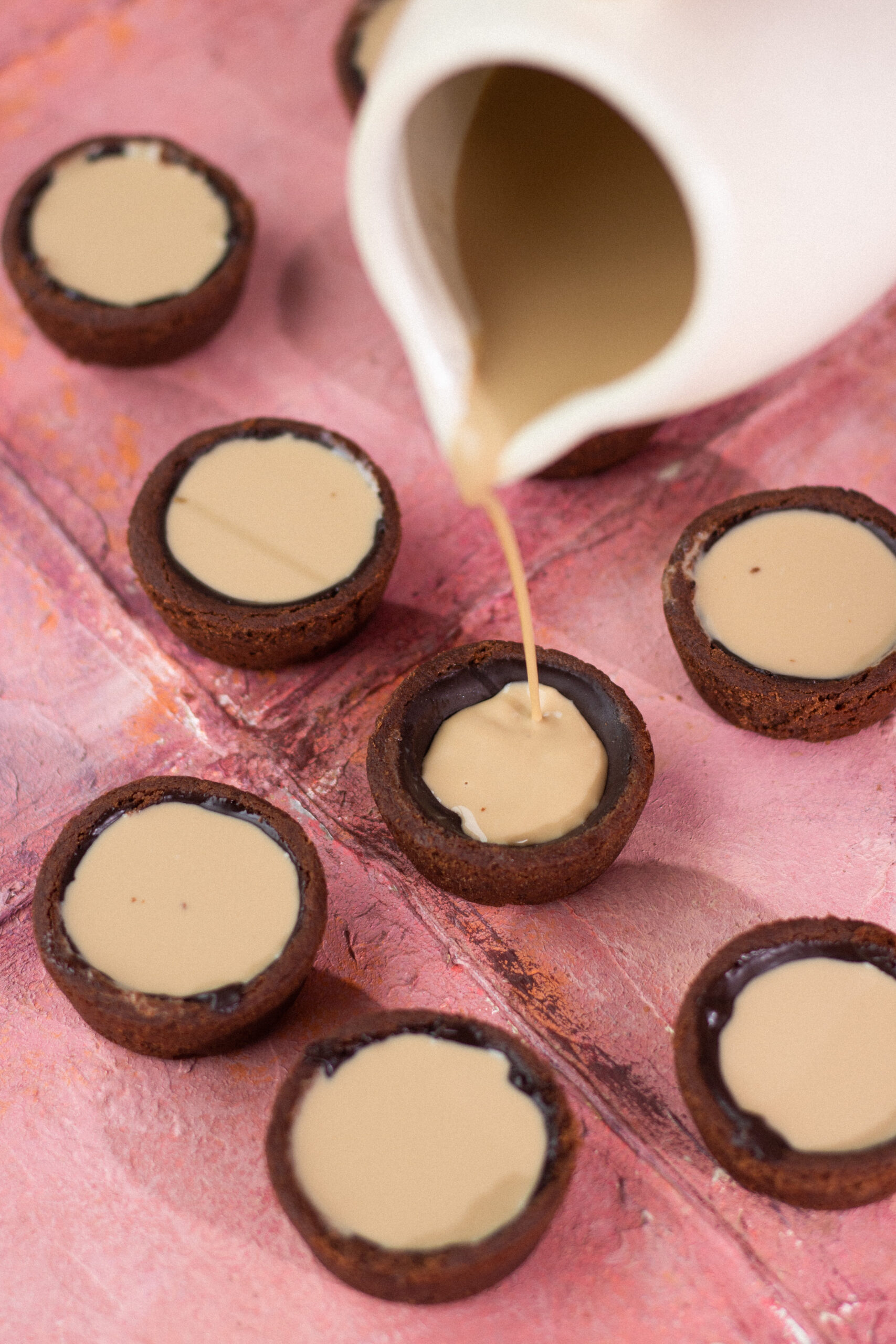 chocolate cookie cups with cold coffee