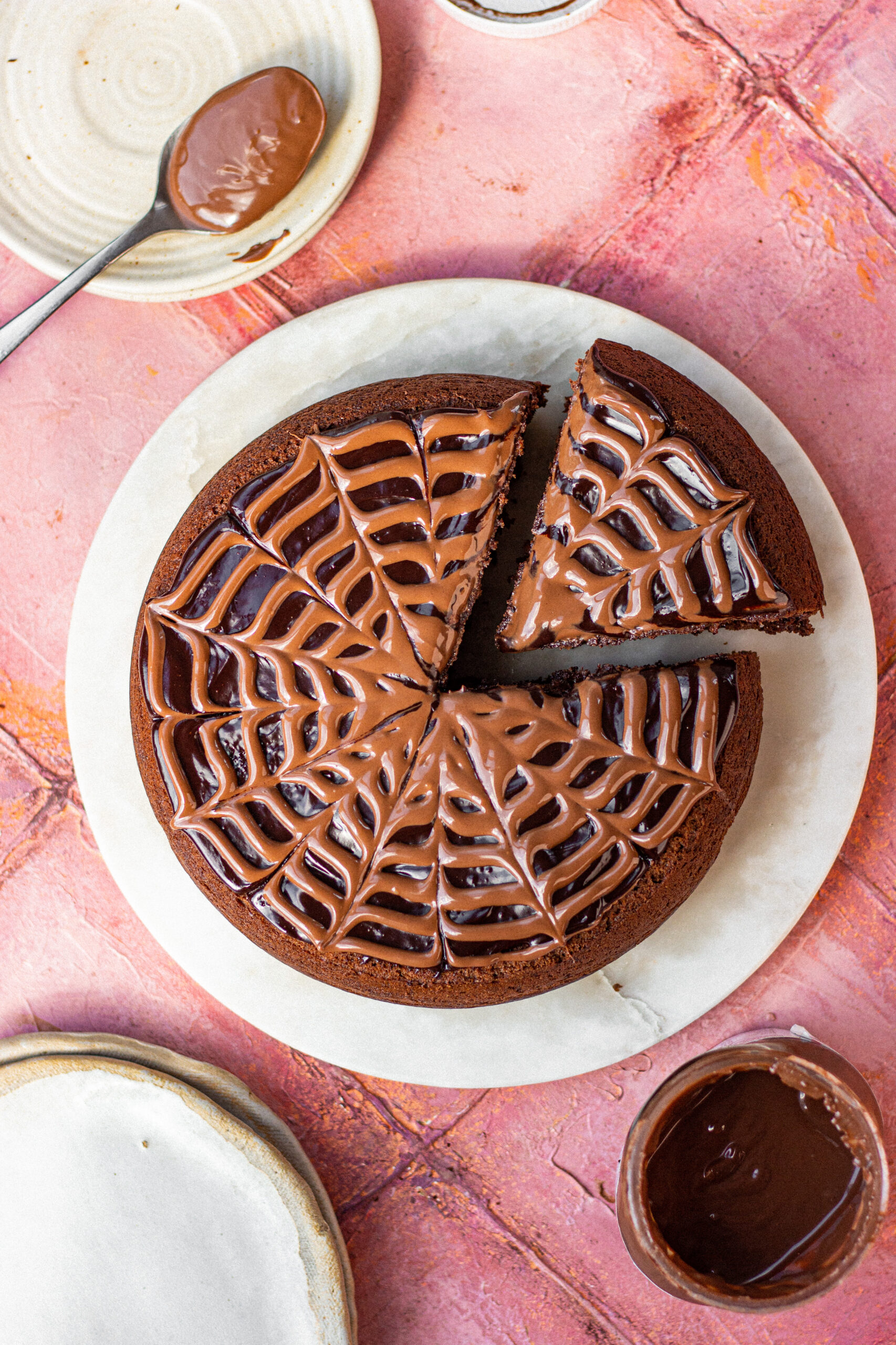 eggless nutella cake in a pan