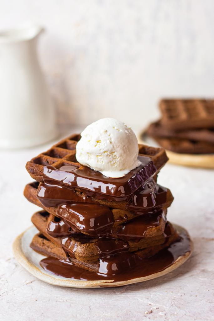 Dark Chocolate Waffle Cake with Mascarpone Whipped Cream - Foolproof Living